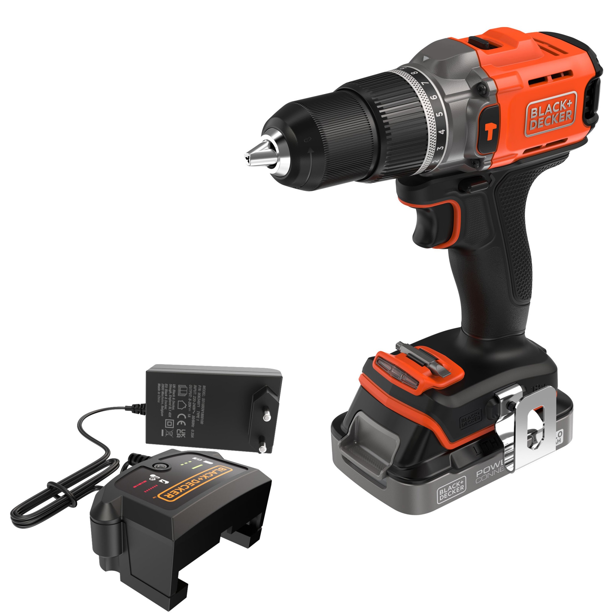 Masina compacta de gaurit si insurubat cu percutie (bormasina) pe acumulator Black & Decker BCD383D1XC, 18 V, 1550 RPM, cuplu 45 Nm, 13 mm mandrina, 1 acumulator 2 Ah, incarcator,