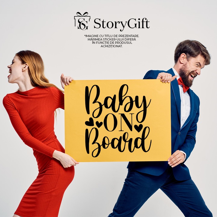 Външен стикер със сърца и текст на английски "Baby on board" - bebelus la aboard, черен винил, 50 cm