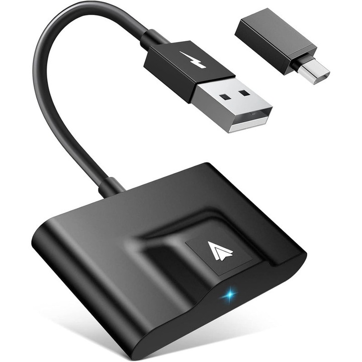 Adaptor wireless auto, conectare automata, WiFi 5GHz, Plug and Play, comanda vocala Google, negru