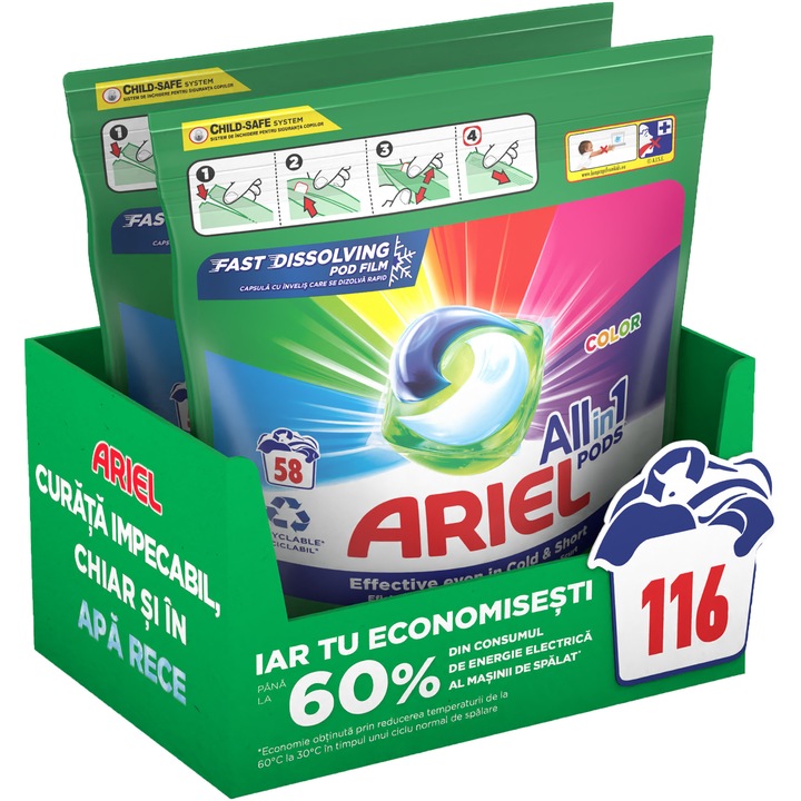 Капсули за пране Ariel All-in-One PODS Color, 116 пранета