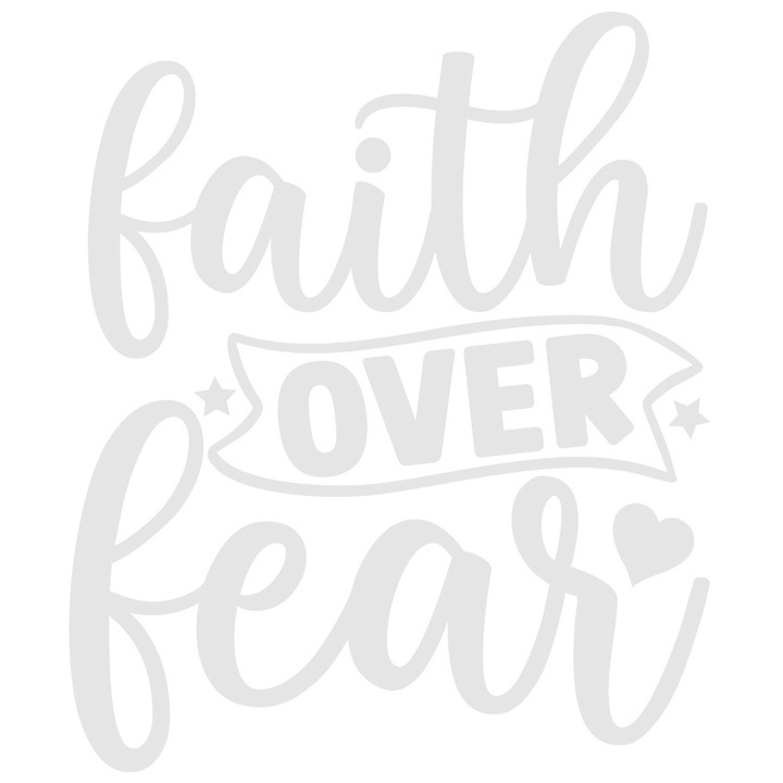 Sticker Exterior cu inimioara si stelute cu textul "Faith over fear" - credinta peste frica, Vinyl Alb, 20 cm