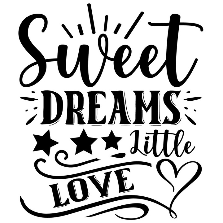 Sticker Exterior cu stelute si inimioara cu urare de noapte buna - "Sweet dreams, little love", Vinyl Negru, 20 cm
