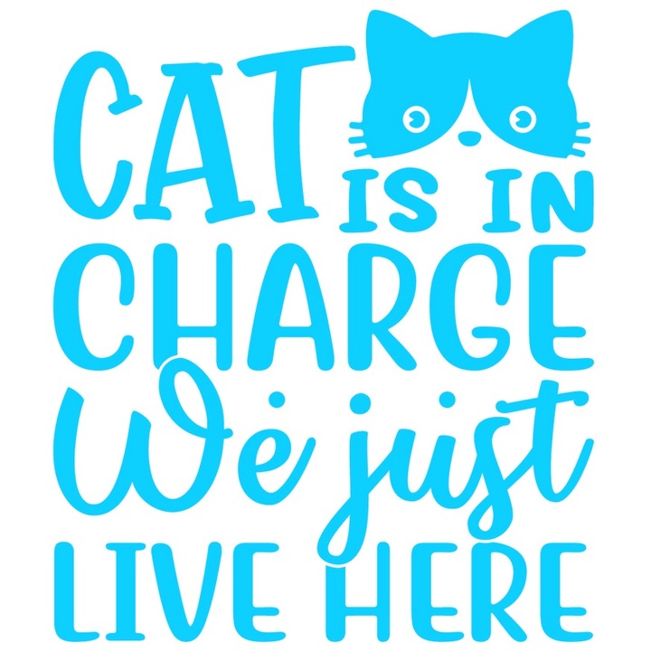 Sticker Exterior pentru cei care ii ofera intreaga autoritate unei pisici, Vinyl Albastru, 25 cm