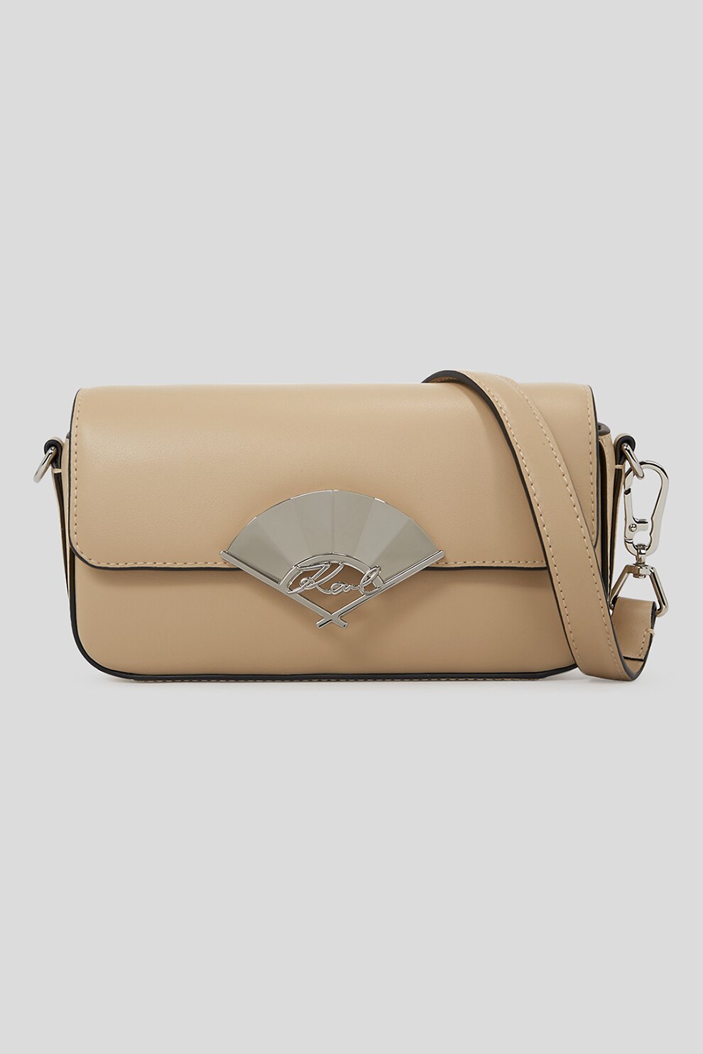 Karl Lagerfeld, Geanta crossbody de piele Signature, Bej