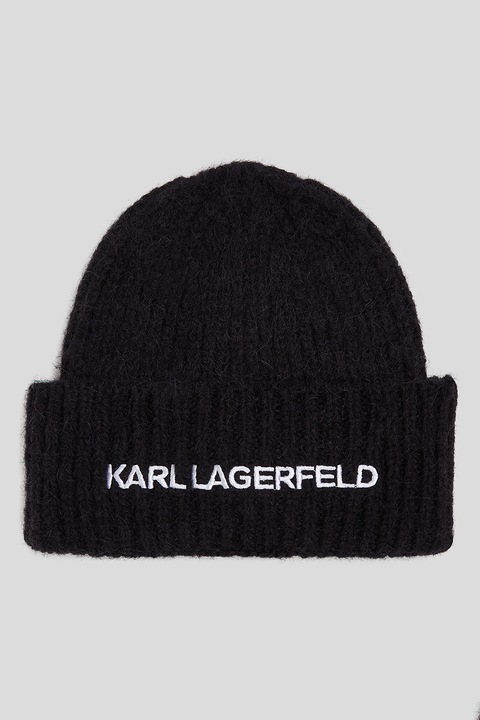 Karl Lagerfeld, Caciula din amestec de lana cu logo brodat Essential, Alb, Negru