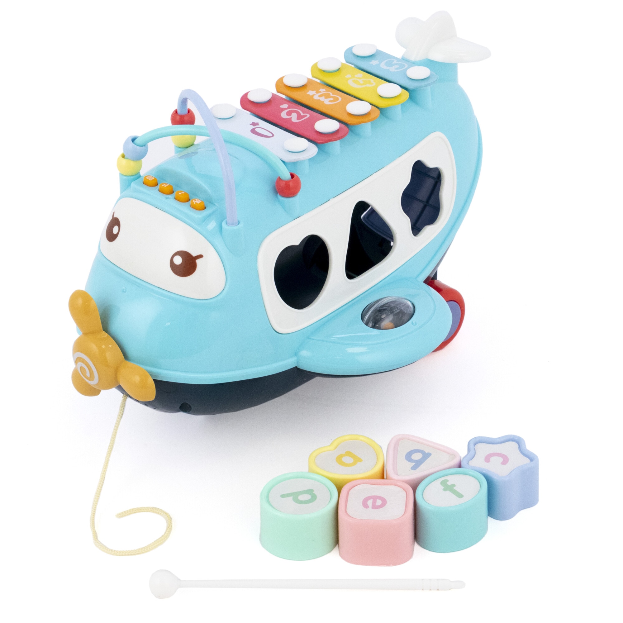 Jucarie interactiva Mappy Avionul cu activitati, xilofon si piese de sortare, albastru