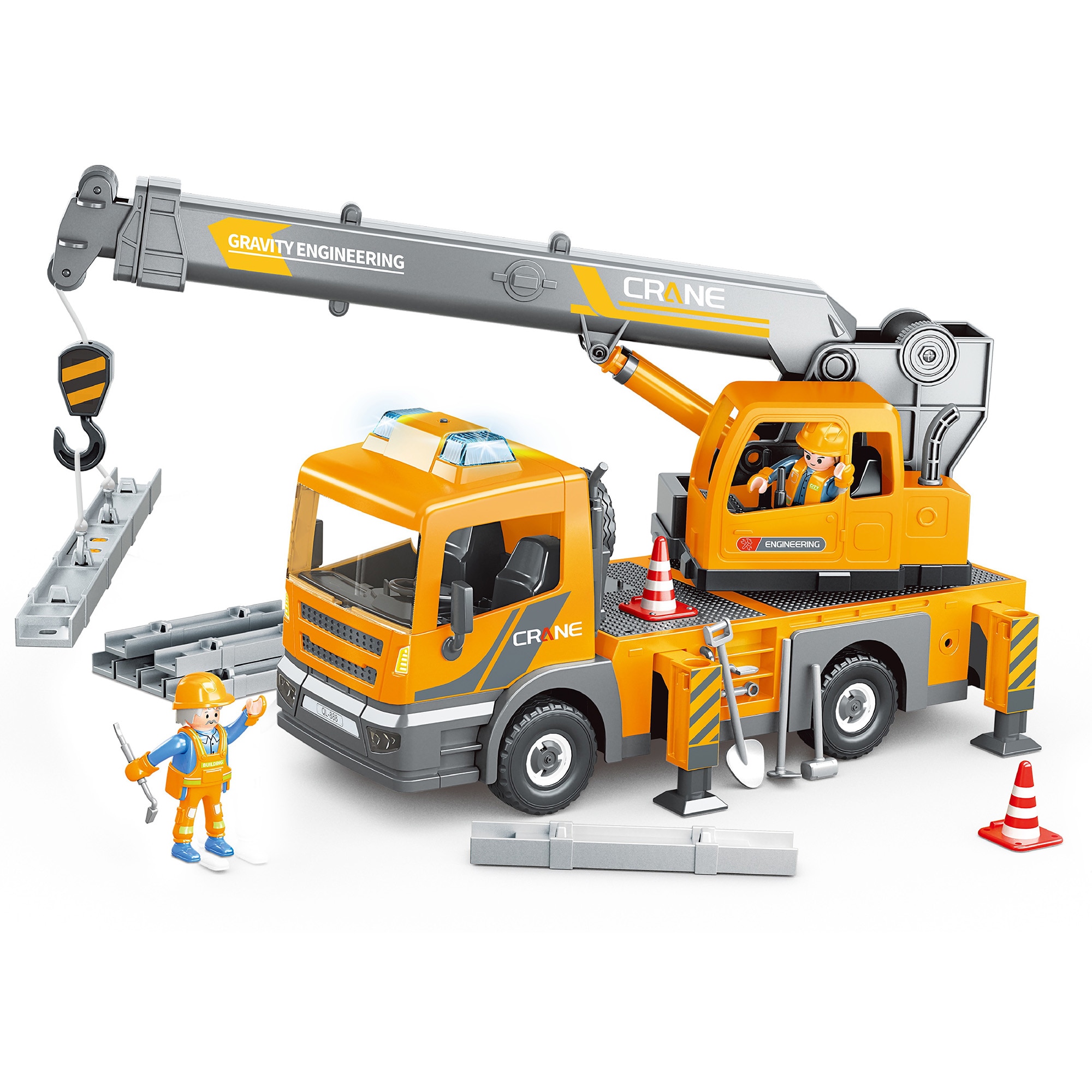 Set camion cu macara, Mappy - Power Planet, cu lumini sunete, figurine si accesorii