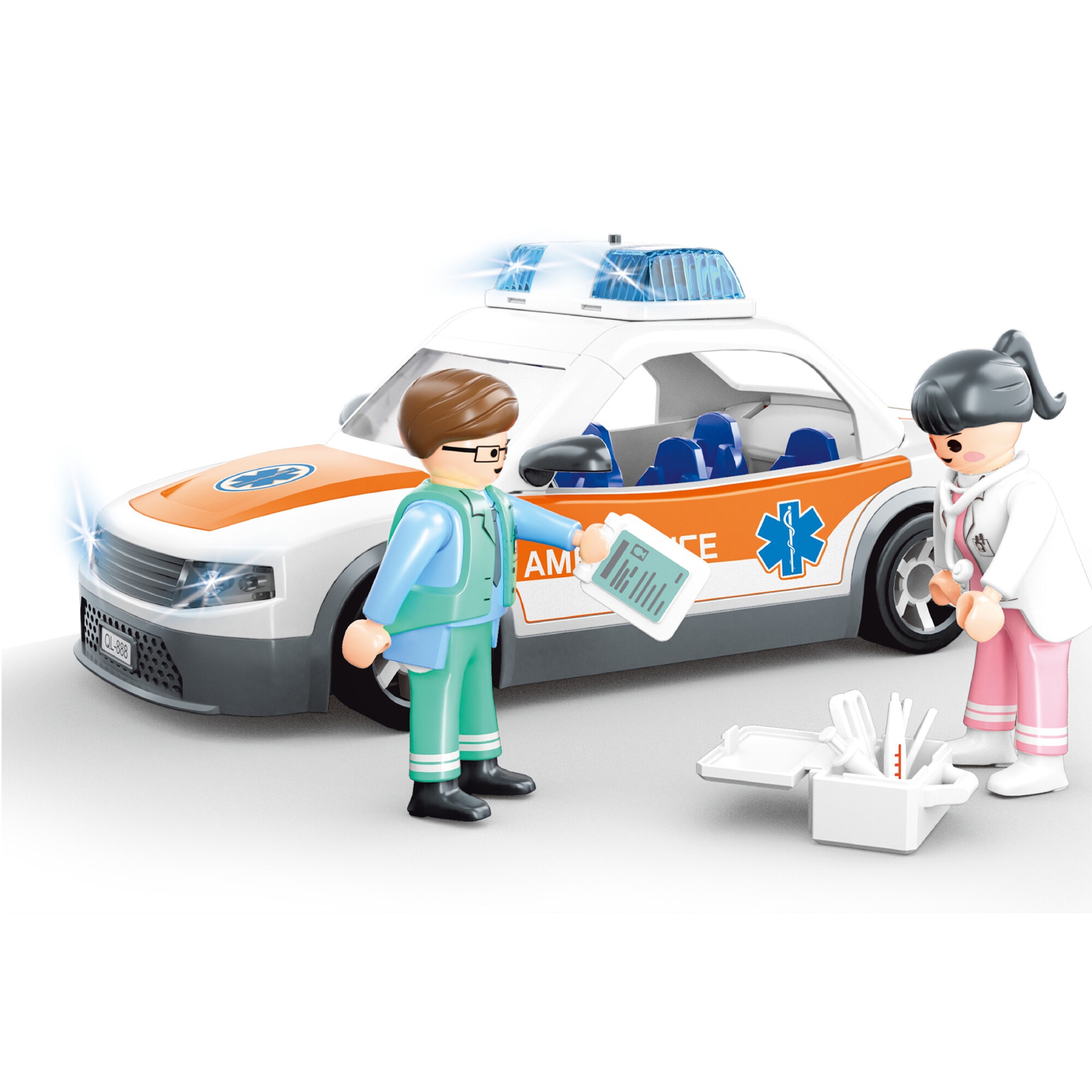 Set masina pentru transportul pacientilor, Mappy - Power Planet, cu lumini sunete, figurine si accesorii