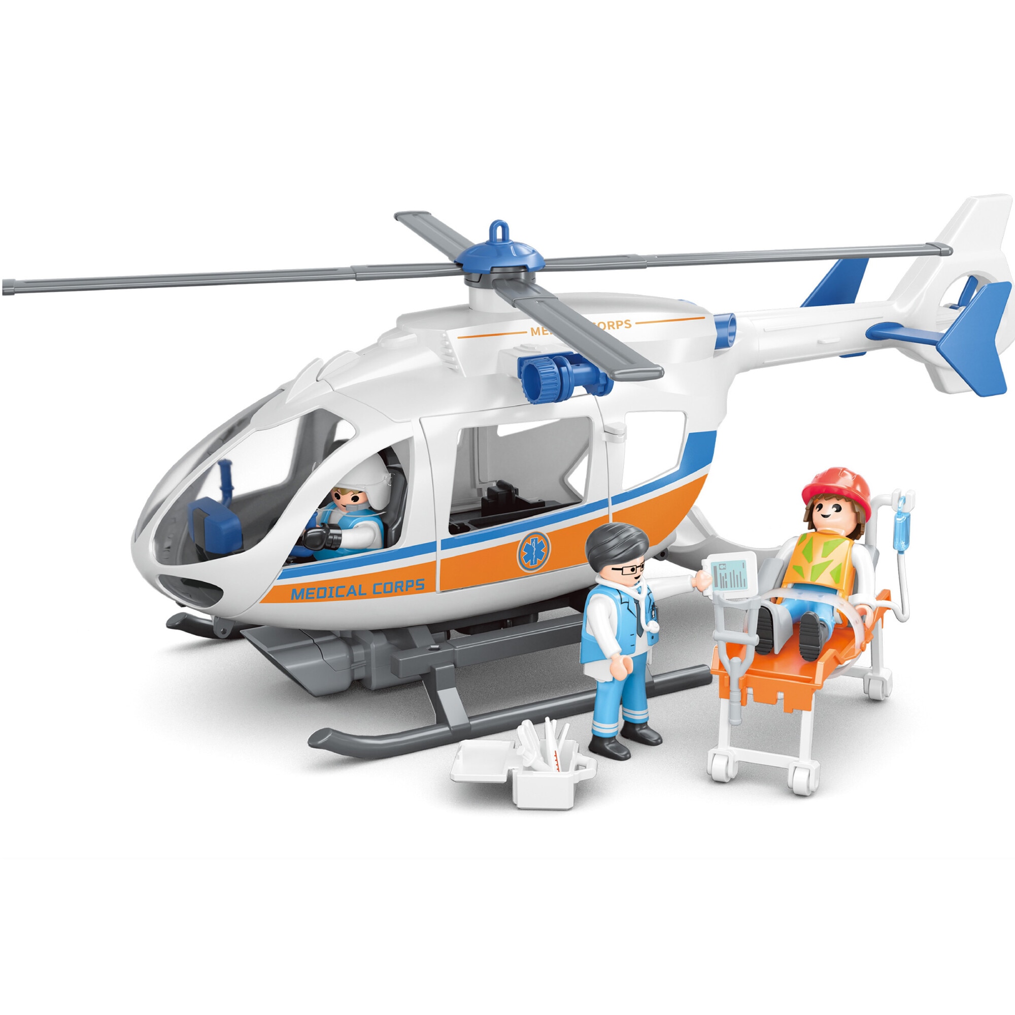 Set elicopter - ambulanta, Mappy - Power Planet, cu lumini sunete, figurine si accesorii