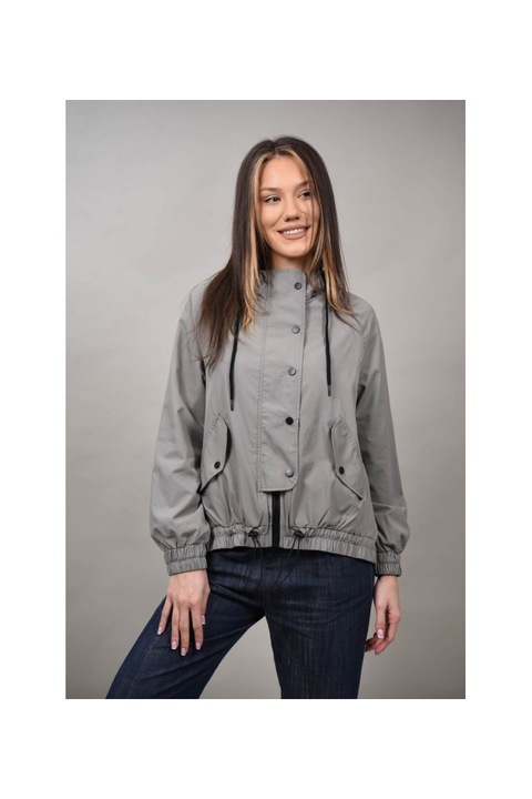 Geaca tip aviator cu gluga argentera, Gri