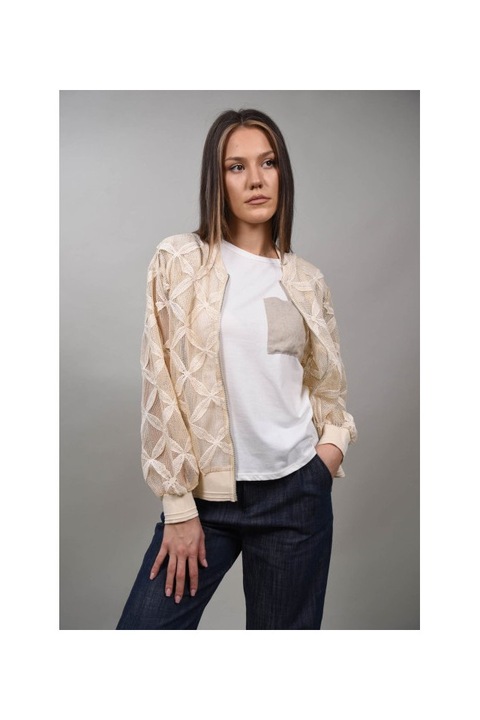 GEACA BOMBER SEMITRANSPARENTA CU STELUTE DALILA, Bej, One Size