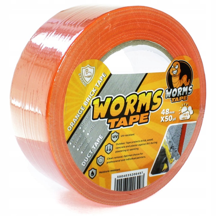 Banda adeziva de vopsit, Worms tape, portocalie, 48 mm x 45 m
