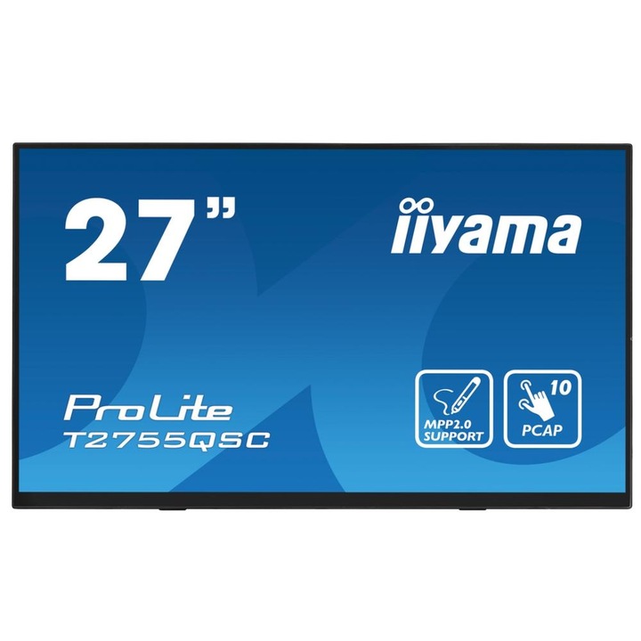 Monitor IPS LED Iiyama 27" T2755QSC-B1, QHD 2560 x 1440, HDMI, DISplayPort, hangszórók, érintőképernyő fekete