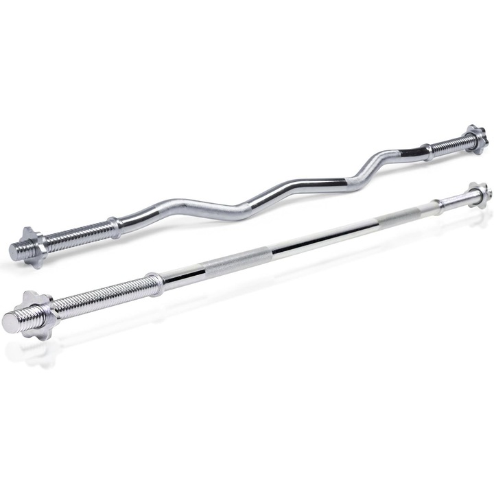 Set de bare pentru haltere, dreapta 160 cm, curl 120 cm, 30 mm, zimtata, otel, siguranta de tip stea, ScSPORTS