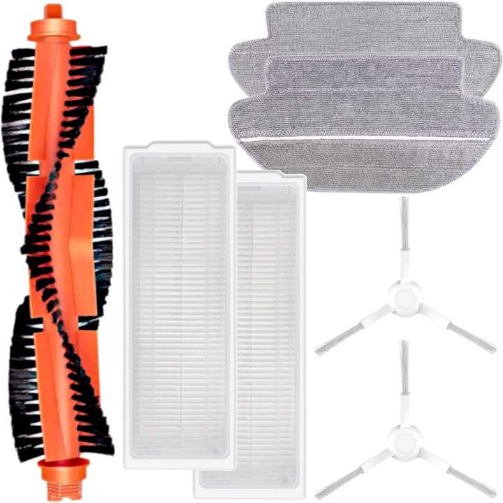Set 7 accesorii, Reptila, compatibile cu aspirator robot Xiaomi Mi Robot Vacuum MOP PRO / MOP-P / 2S / S10 / S12 / Viomi V2 V3 V2 Pro, 2x filtru, 1x perie principala, 2x perie laterala alb, 2x laveta