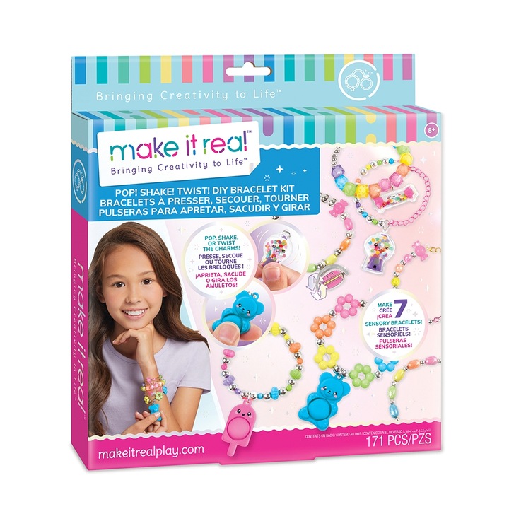 Set pentru creare 7 bratari, Make it Real - Pop! Shake! Twist!, 171 piese, Multicolor