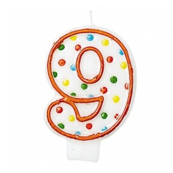 Lumanare cifra 9 cu buline colorate, Amscan, 1 buc Lumanare cifra 9 cu buline colorate, Amscan, 1 buc