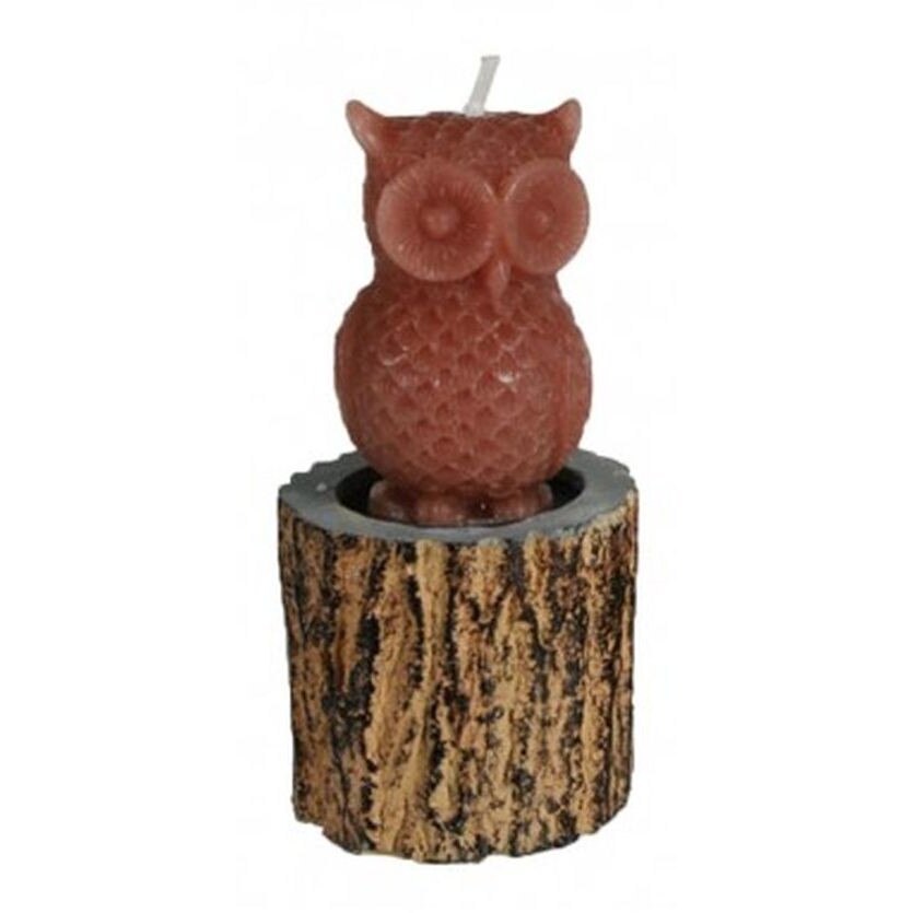Lumanare bufnita cu suport din lemn,12 x 5.5 cm, Radar 949014, maro