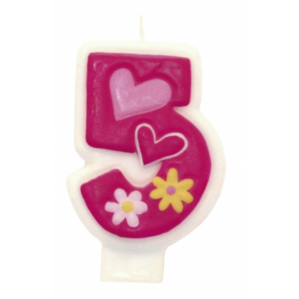 Lumanare cifra 5 roz figurina fetita, Amscan, 1 buc