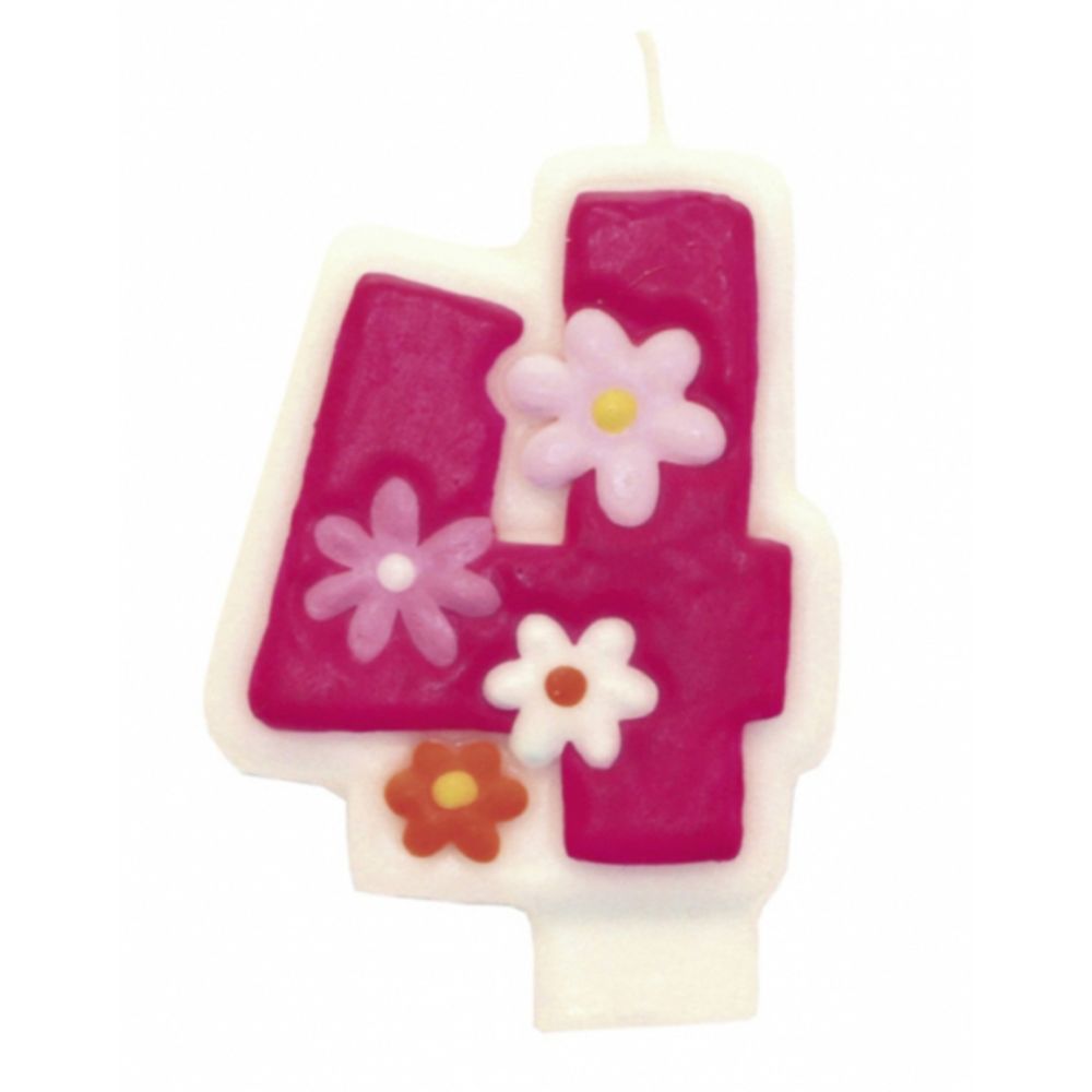 Lumanare cifra 4 roz figurina fetita, Amscan, 1 buc