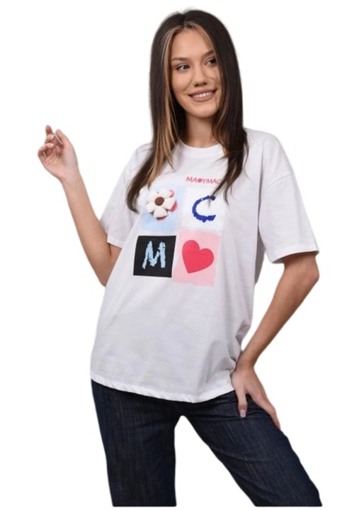 Tricou heart flower assolo, Alb
