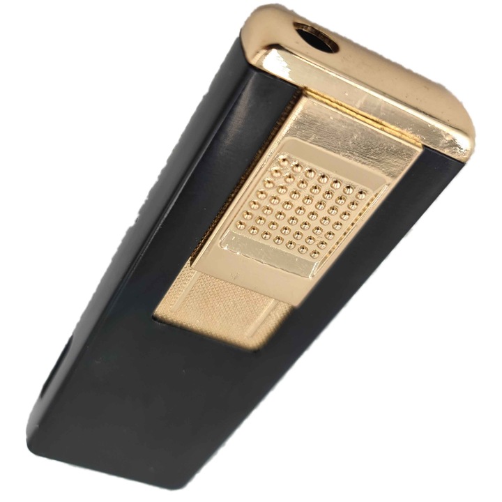 Bricheta metalica cu gaz gravata personalizata cu textul tau, model antivant, reincarcabila, neagra, cutie, 8 cm x 1 cm x 3 cm, Dalimag