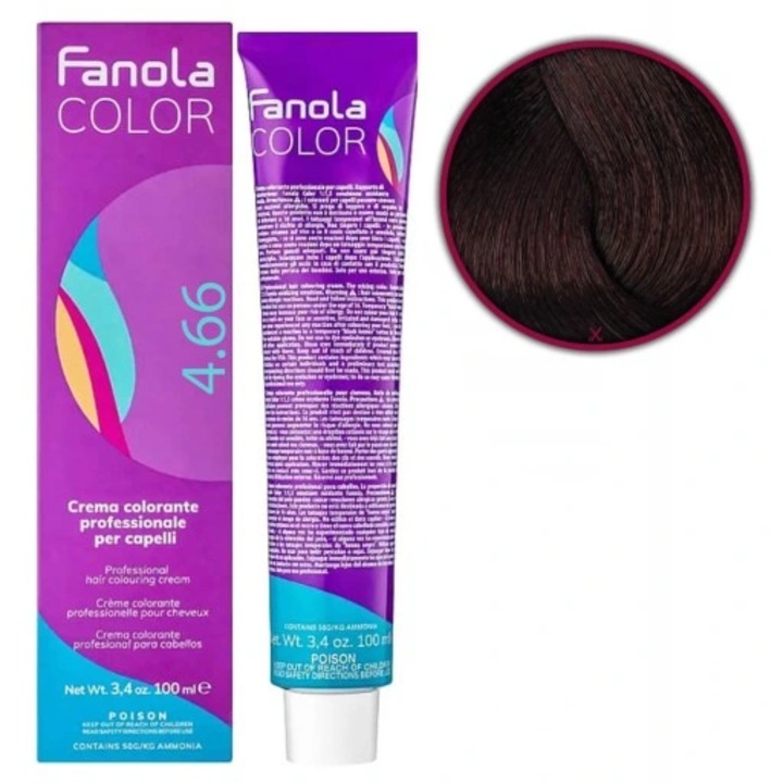 Vopsea de Par Tehnica Permanenta - Fanola Color Cream 4.66 Castaniu Rosu Intens