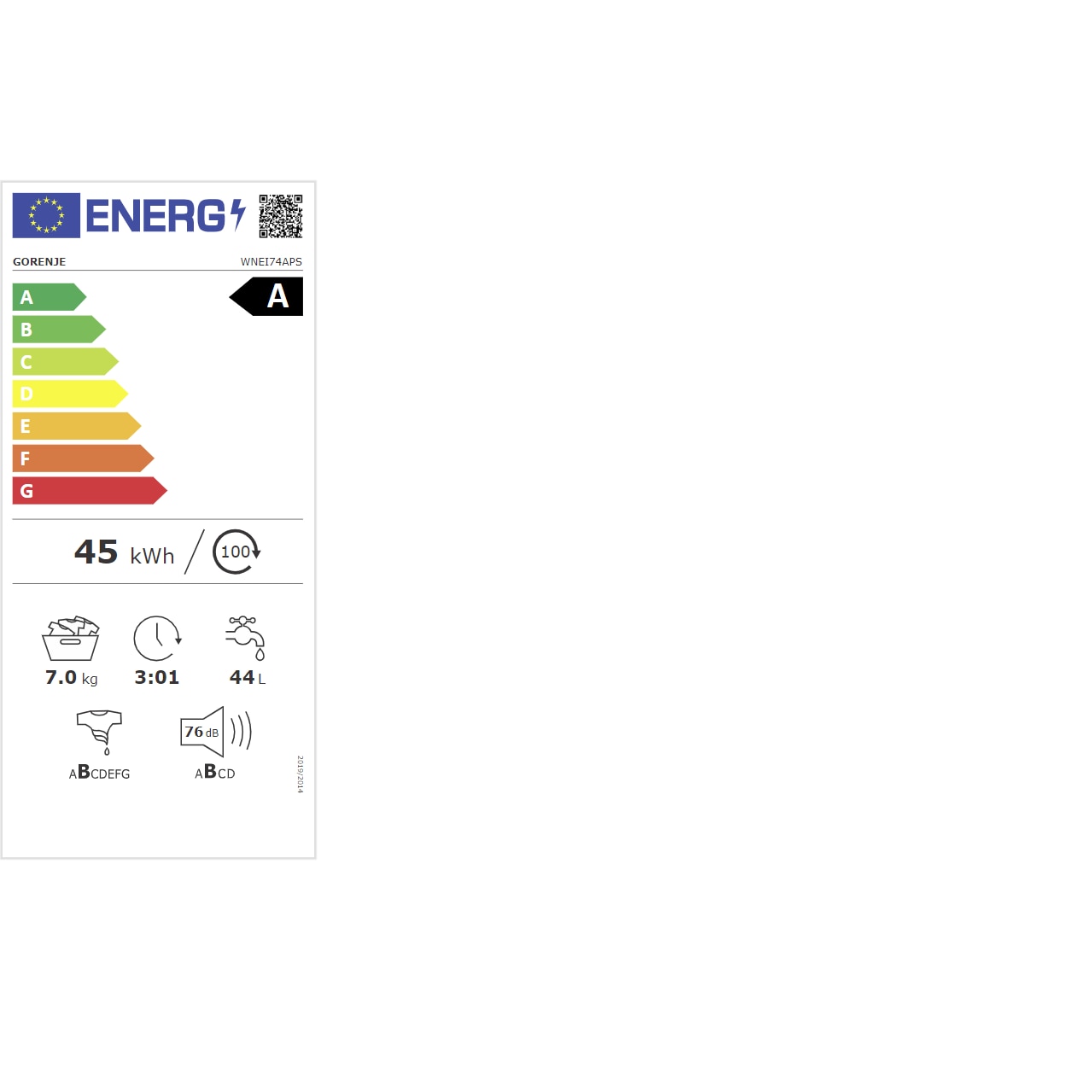 Gorenje Masina de spalat, WNRPI74APSB, 7 kg, 1400 rpm, Negru