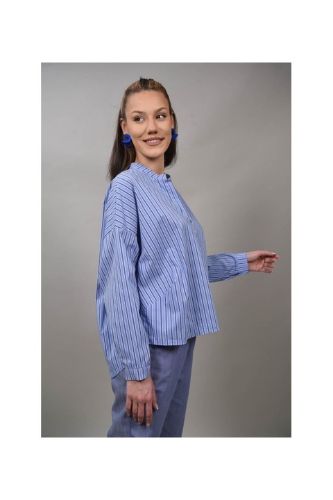 Риза с мао яка на властни райета, Син, One Size