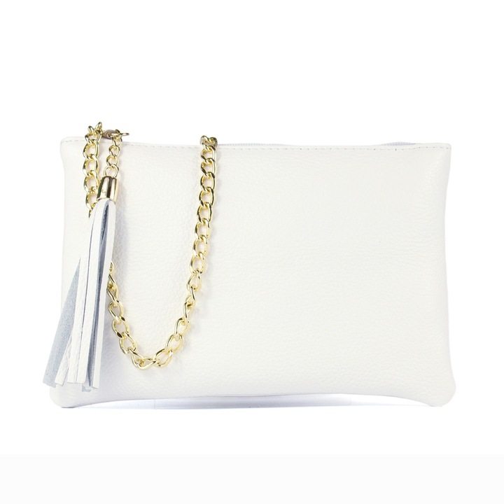 Geanta plic alba piele naturala, 24 x 15 x 3 cm