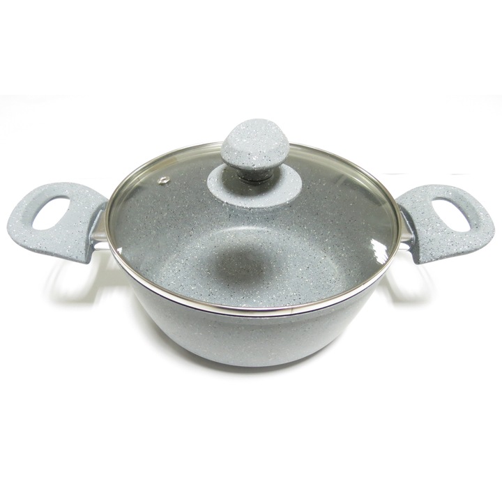 Teflon bevonatú alumínium edény üvegtetővel, szürke, 24 cm