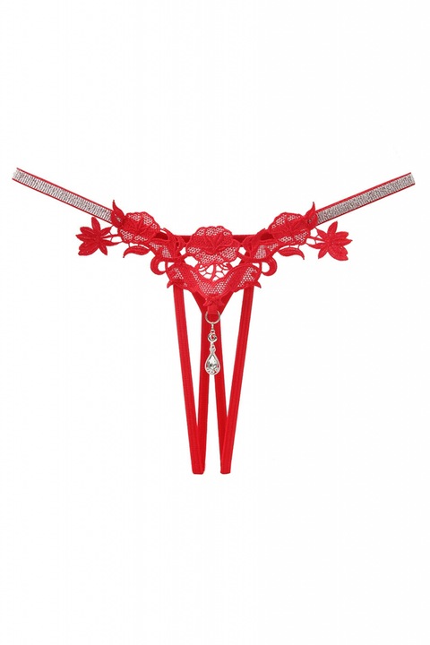 Chiloti sexy tanga decupati, model floral cu pandantiv decorativ LH2309negru 103327, Rosu, One Size