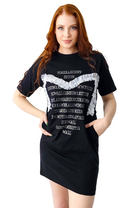 Спортна рокля Karolyn, с джобове и кристали, Черен