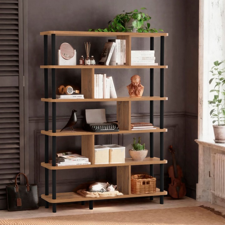 Polc, RD-102884, fekete, 120x168,5x28 cm