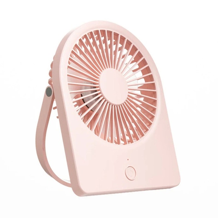 Ventilator BreezeMate de Birou, OPTIM SOLUTION, 3 Trepte de Viteza, Ultra-Silentios, Pliabil si Portabil, Cooling Tech, Motor Puternic, Reincarcabil prin USB-A, Roz