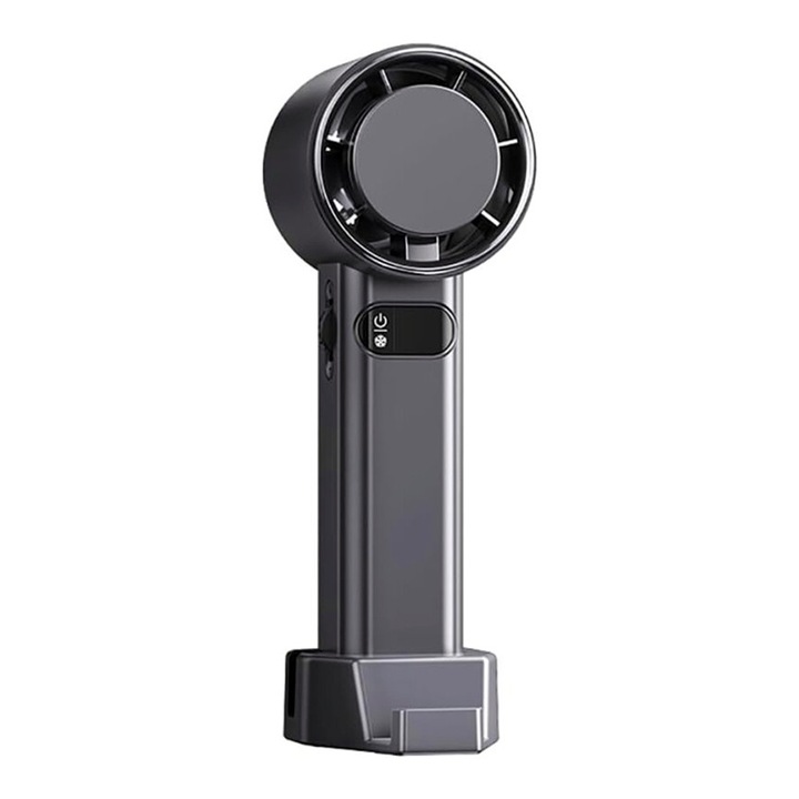 Ventilator SelectWIND Portabil cu Acumulator, OPTIM SOLUTION, Turbina de Mare Viteza, Flux de Aer de 15000RPM, Semiconductor Cooling, 100 Trepte de Viteza Optionale, Mini-size, Reincarcabil prin USB 4800mAh, LCD Display, Gri