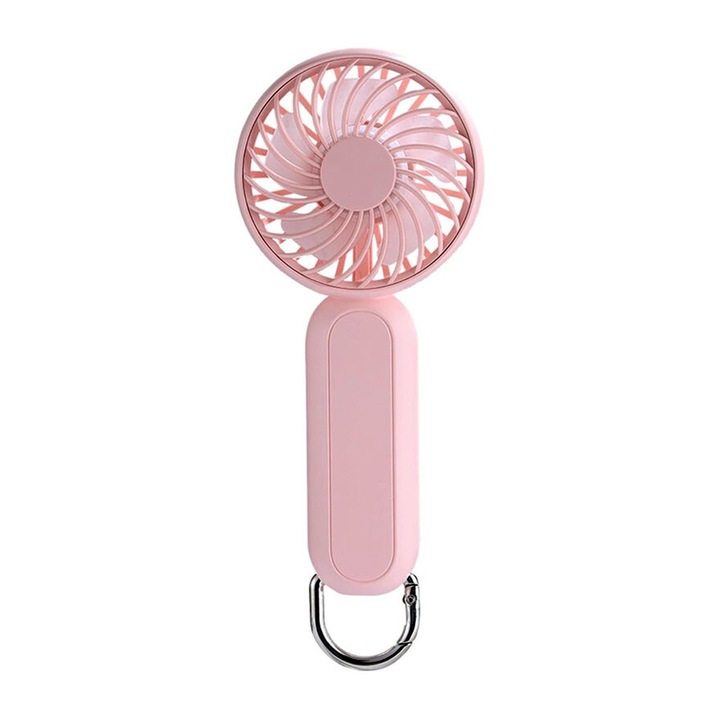 Ventilator MiniBloom Portabil USB cu Baterie, OPTIM SOLUTION, Carabina Inclusa, 3 Trepte de Viteza, Mini-size, Cooling Tech, Multifunctional, Reincarcabil prin USB 1200mAh, Lithium Battery, Roz