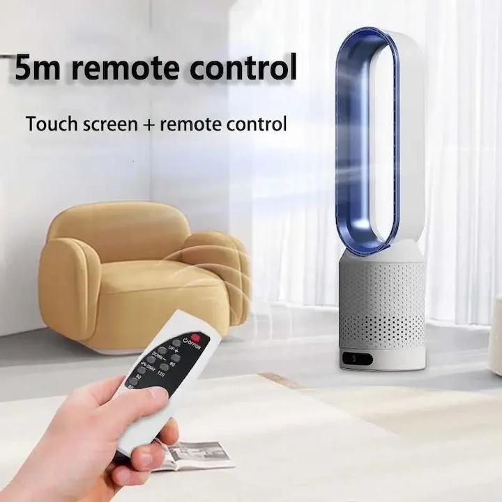 Ventilator electric, 8 trepte, paleta rotativa, telecomanda, priza UE, albastru