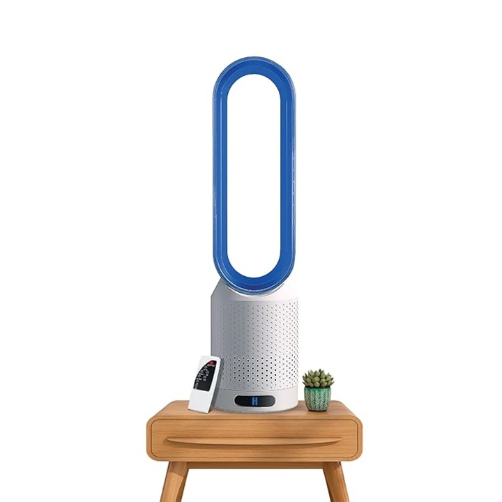 Ventilator electric, 8 trepte, paleta rotativa, telecomanda, priza UE, albastru