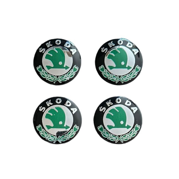 4 db matrica embléma készlet abtibild zöld Skoda (alumínium) öntapadó 56mm kerékburkolatokhoz