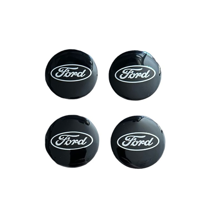 4 db fekete abtibild Ford (alumínium) öntapadós 56 mm-es matrica embléma készlet kerékburkolatokhoz