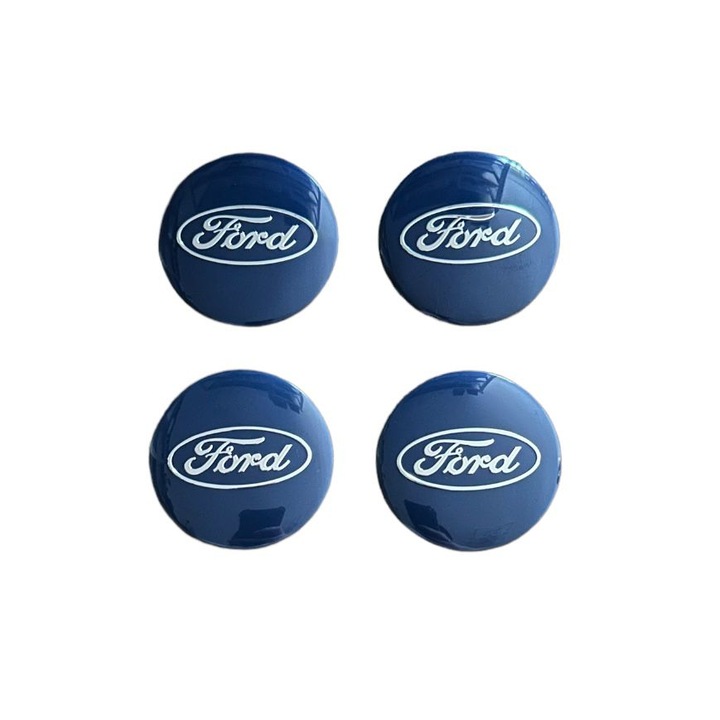 4 db Abtibild kék Ford matrica embléma készlet (alumínium) öntapadós 56mm kerékburkolatokhoz