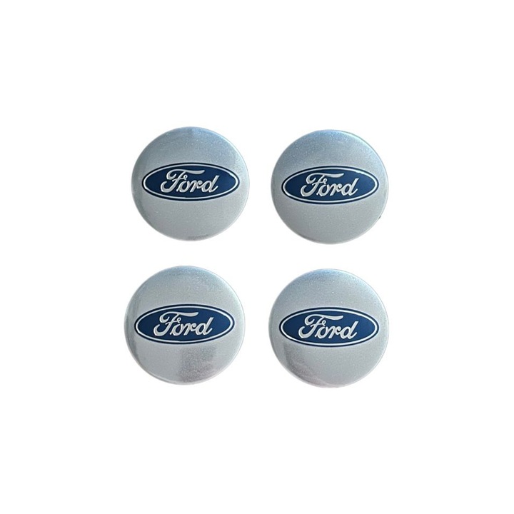 4 db abtibild ezüst Ford matrica embléma készlet (alumínium) öntapadós 56mm kerékburkolatokhoz