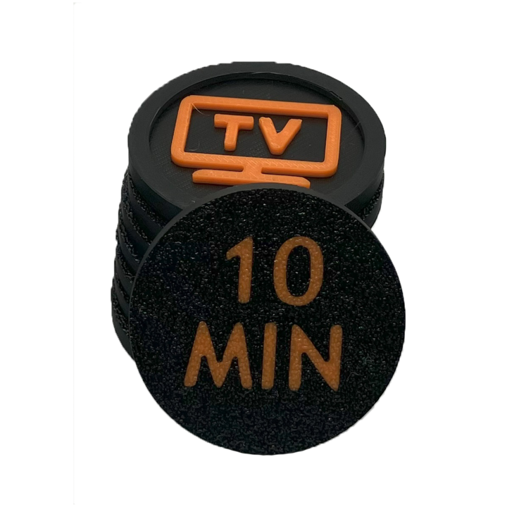 10 db-os érme készlet a gyermekek képernyő előtti idejének korlátozására, 10x10 perc, műanyag, fekete/narancs