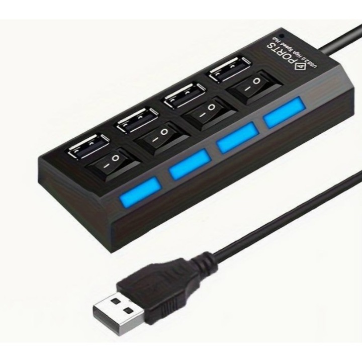 USB 2.0 хъб, висока скорост, 480MBPS, 500 GB HDD поддръжка, 4 порта, LED индикатор, докинг станция, съвместима с лаптоп, PC, XBOX, PS4 и други