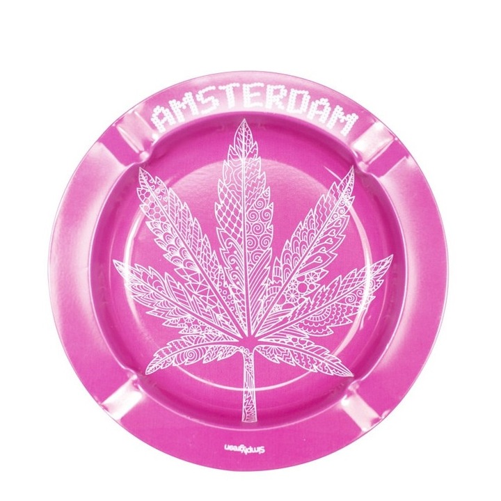 Метален пепелник Best Buds Amsterdam Leaf, розов