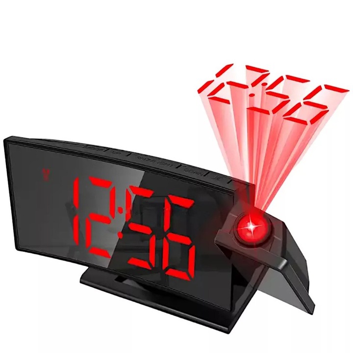 Ceas Digital Decorativ de Masa cu Afisaj Rosu si Proiectie Rosie