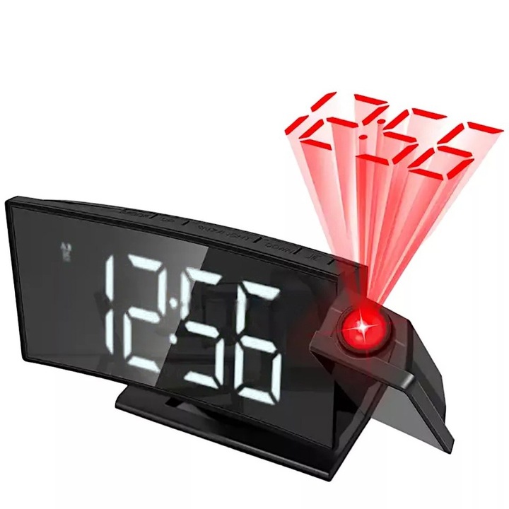 Ceas Digital Decorativ de Masa cu Afisaj Alb si Proiectie Rosie