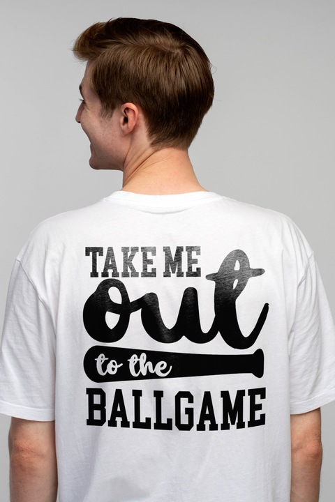 Tricou Barbati cu bata de baseball pentru pasionatii de baseball - spectatori cu imprimeu pe Spate, 100% Bumbac, Alb, S