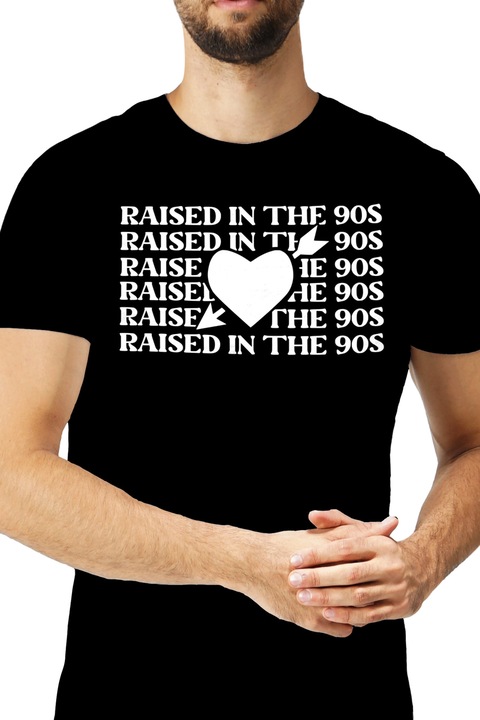 Tricou Barbati pentru cei care au fost crescuti in anii '90 - inimioara melancolie cu imprimeu pe Fata, 100% Bumbac, Negru, XL